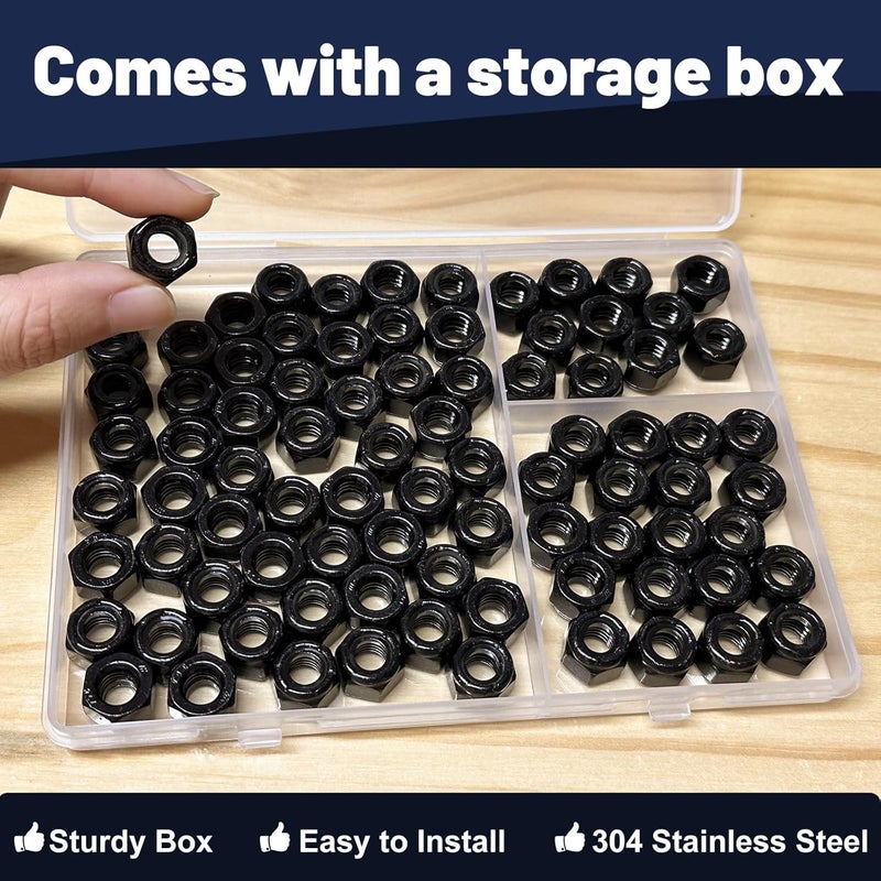 ZQZ 5/16-18 Black 304 Stainless Steel Nylon Lock Nuts, 50PCS Coarse Thread Nylock Nut, Black Oxide Insert Locknuts - Image 5